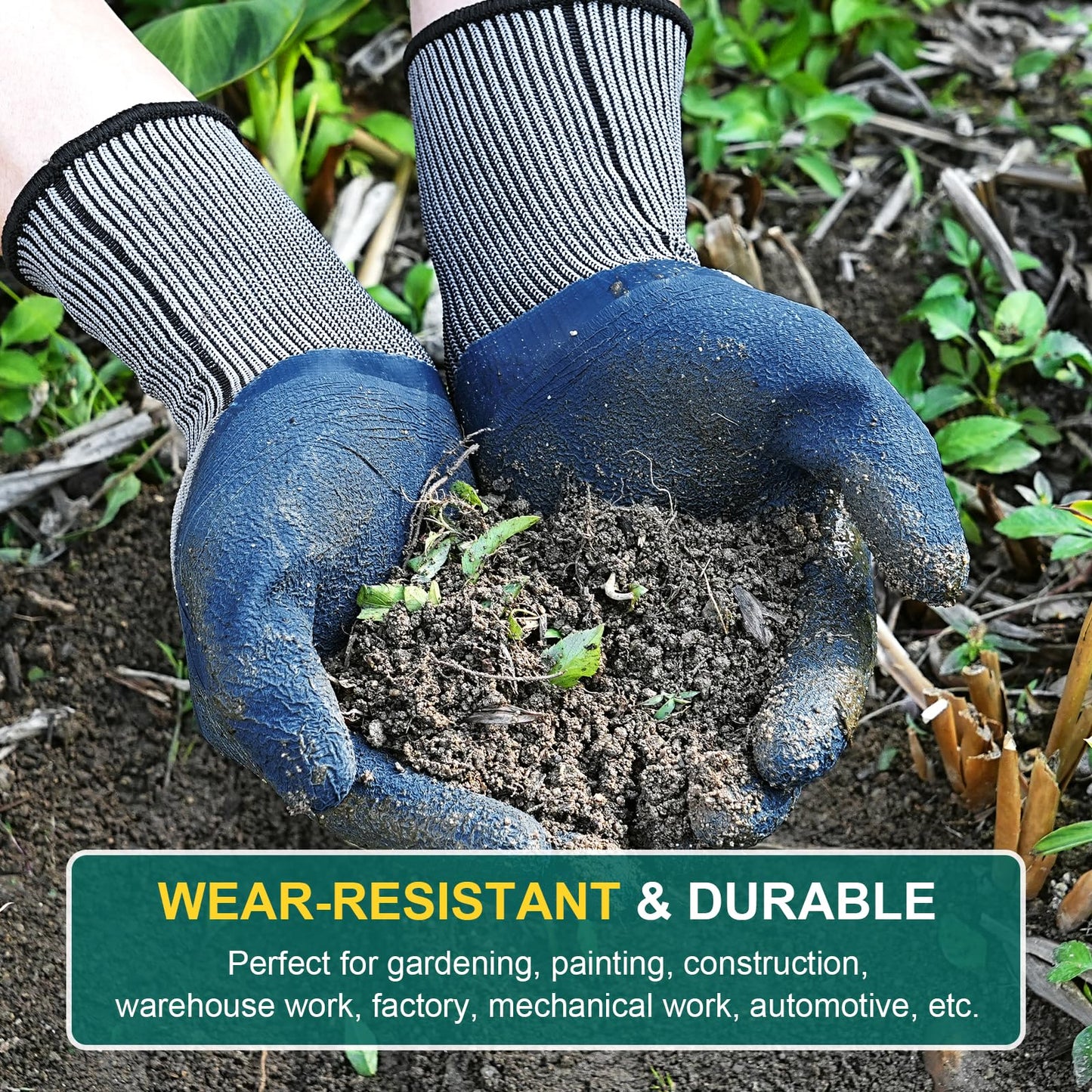 Gardening Gloves for Women Men - 6 Pairs Thorn-Proof Breathable Hard-wearing Latex Coated Garden Gloves for Women , Indoor/Outdoor Activities Protective Working Gloves with Grip, Blue & Grey