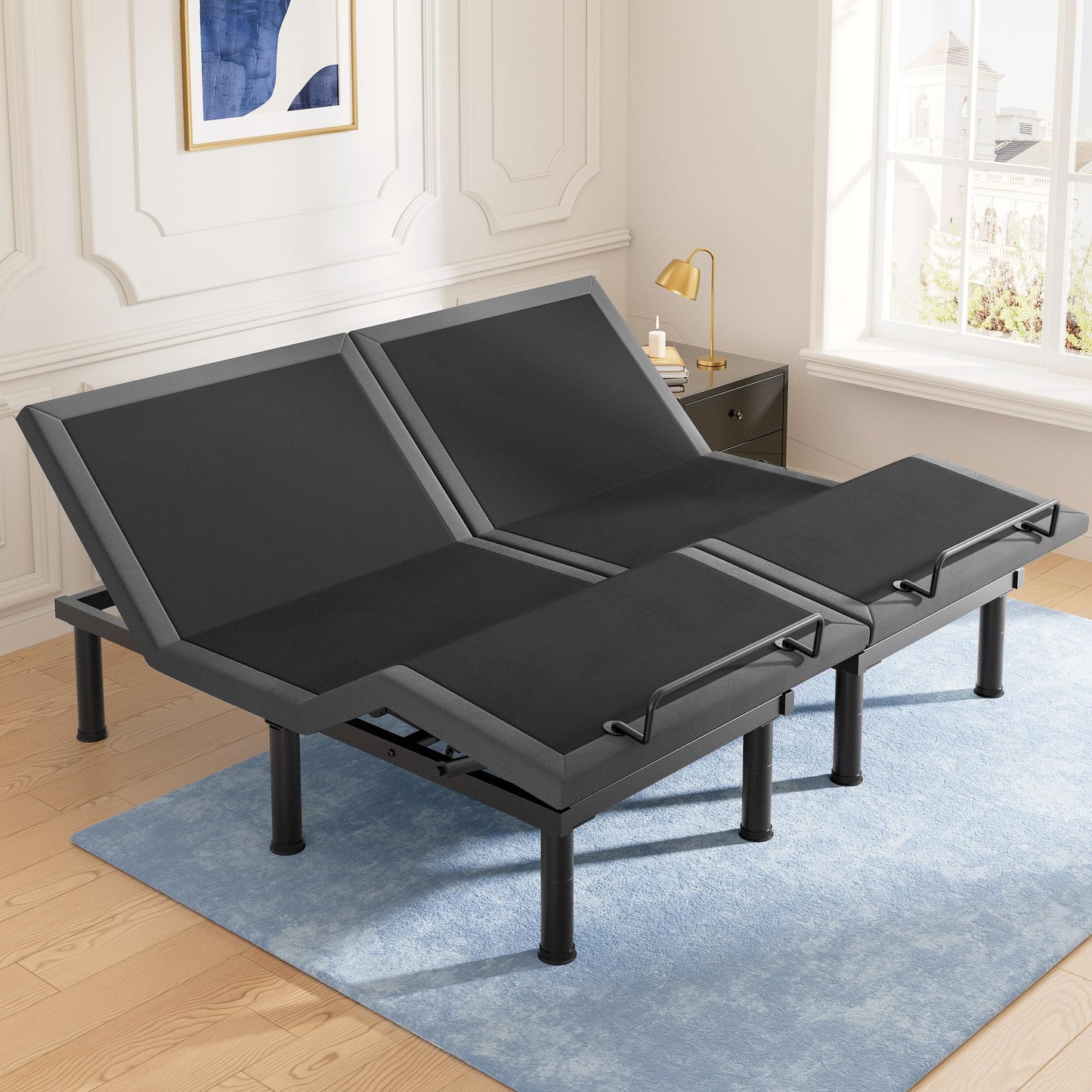 Tami Tami T450 Adjustable Bed Frame Split King (Sync Control as King) with Remote, Adjustable Base with Head&Foot Incline, Zero Gravity, Nightlight, Quiet Motor, Height-Adjustable Legs, Easy Assembly