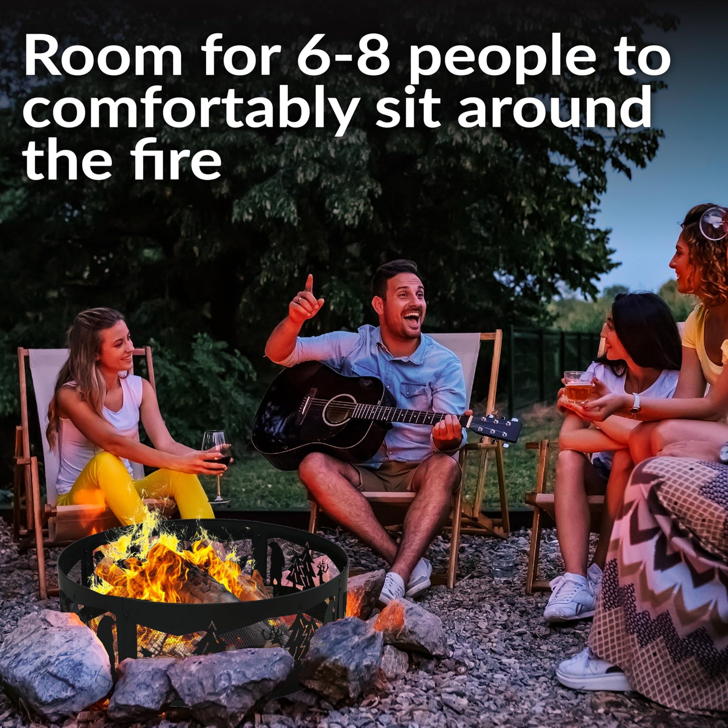 Sunnydaze Wood Burning Outdoor Metal Fire Pit Ring, 36", Forest Wilderness