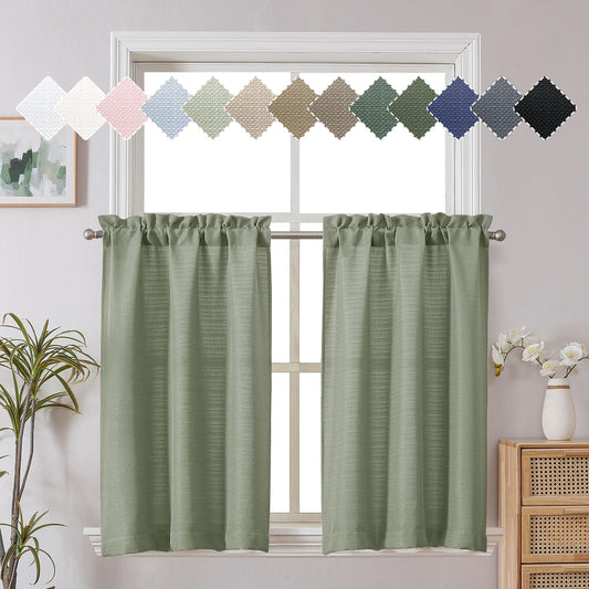 Chyhomenyc Light Green Kitchen Curtains Tier 36 Inch Length, 2 PCS