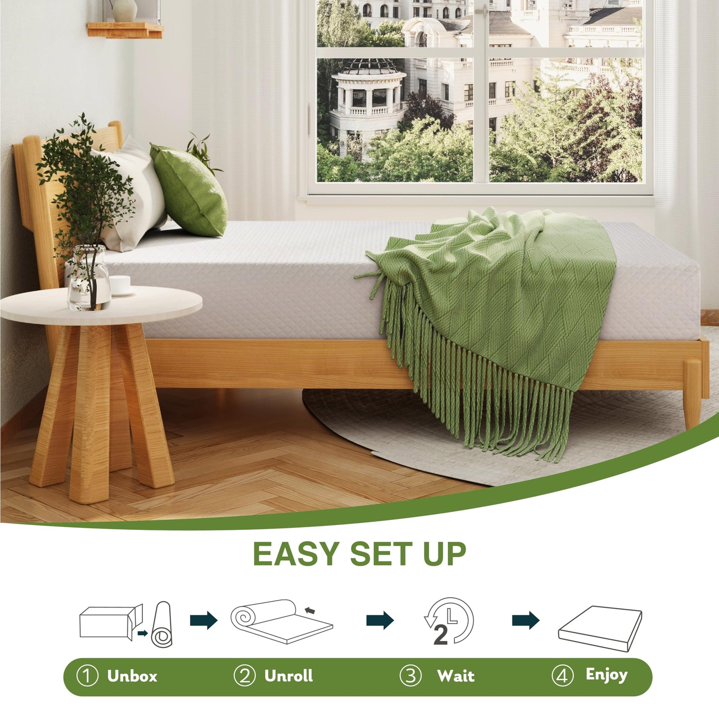 EGOHOME 10 Inch Queen Mattress, Memory Foam Mattress in a Box with Cooling Green Tea Gel, Relieve Pressure with Medium Firm Support, CertiPUR-US Certified, 80''L x 60''W, White