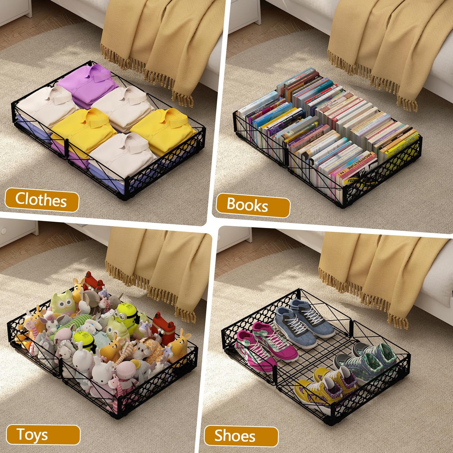 NADAMOO Under Bed Storage with Wheels, Low Profile Rolling Organizer Bins