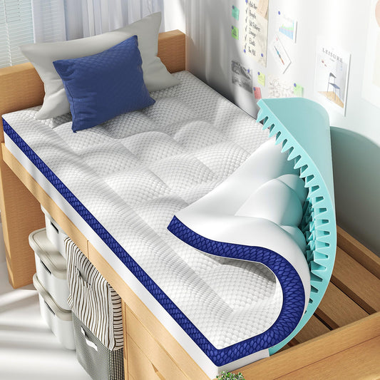 BEDELITE Twin XL Mattress Topper College Dorm Room Essentials, Dual Layer 4 Inch Memory Foam Mattress Topper, 2 Inch Pilow Top Mattress Pad and 2 Inch Gel Foam Mattress for Pressure Relief