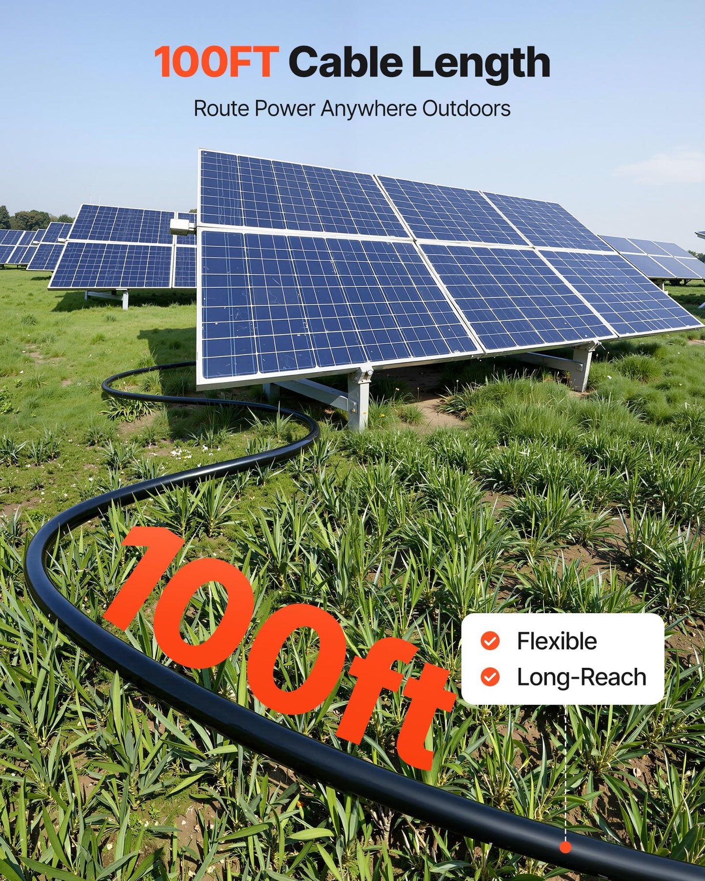 VEVOR Solar Panel Wire, 100 ft Black + 100 ft Red Kit, 10 AWG (6 mm²) Solar Panel Extension Cable, PV Tinned Copper Wire, for Outdoor Home Off-Grid Photovoltaic Systems Automotive RV Boat Marine, IP67