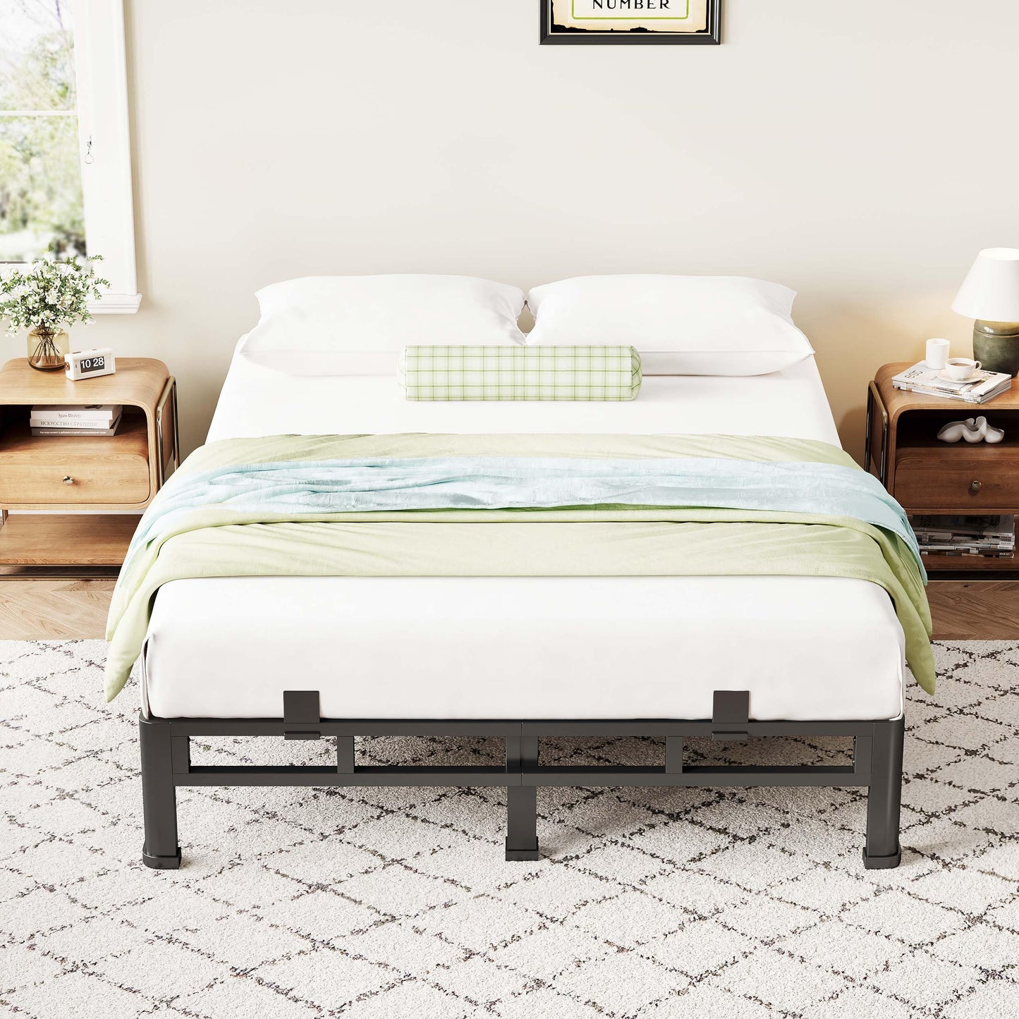 ROIL 7 Inch Full Size Bed Frame, Metal Bed Frame & Box Spring 2 in 1 Platform with Round Corner Legs, 4000LBS Double Layer Low Profile Metal Platform Mattress Baffles, Noise-Free Easy Assembly
