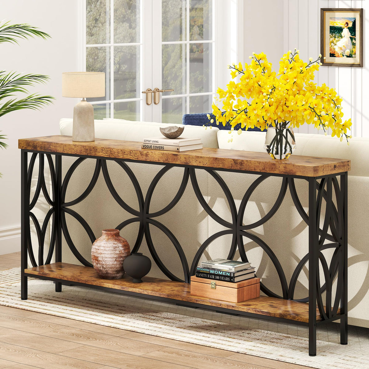 70.9 inch Extra Long Sofa Table, Industrial Console Table Behind Couch