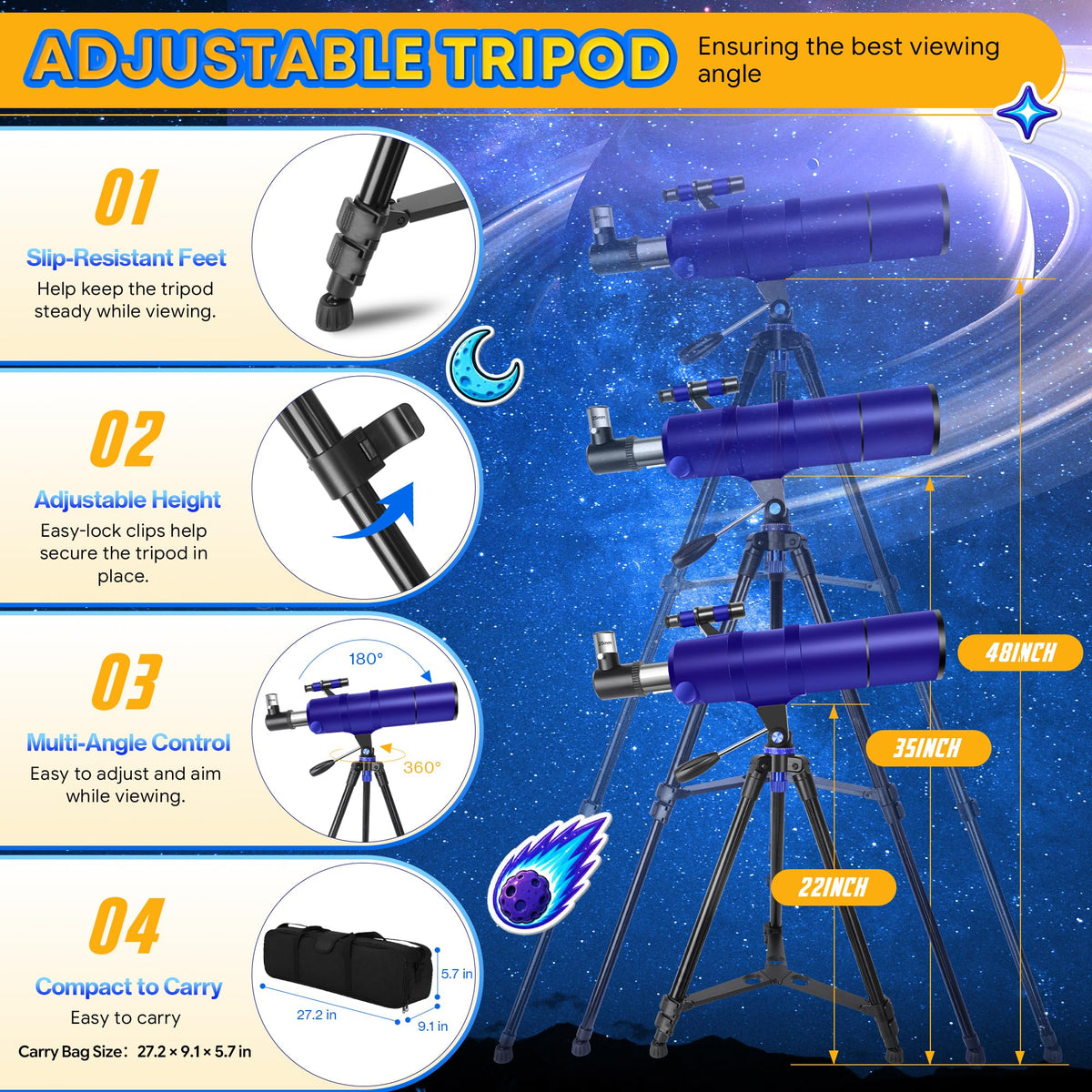 YENGUAN Telescope for Adults and Kids, 90mm Aperture 600 High-Powered
