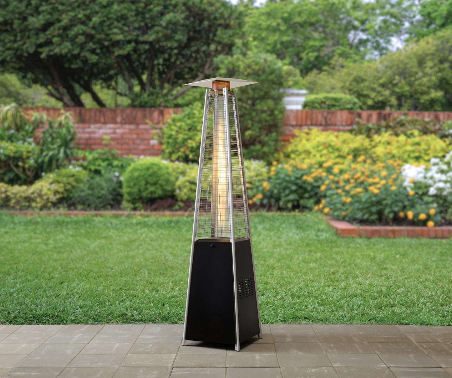 BTExpert 48000 BTU Pyramid Patio Heater for Outdoor Double Layer Stainless Steel Burner Triple Protection System Quartz Glass Tube Propane Heater for Home & Commerical Black