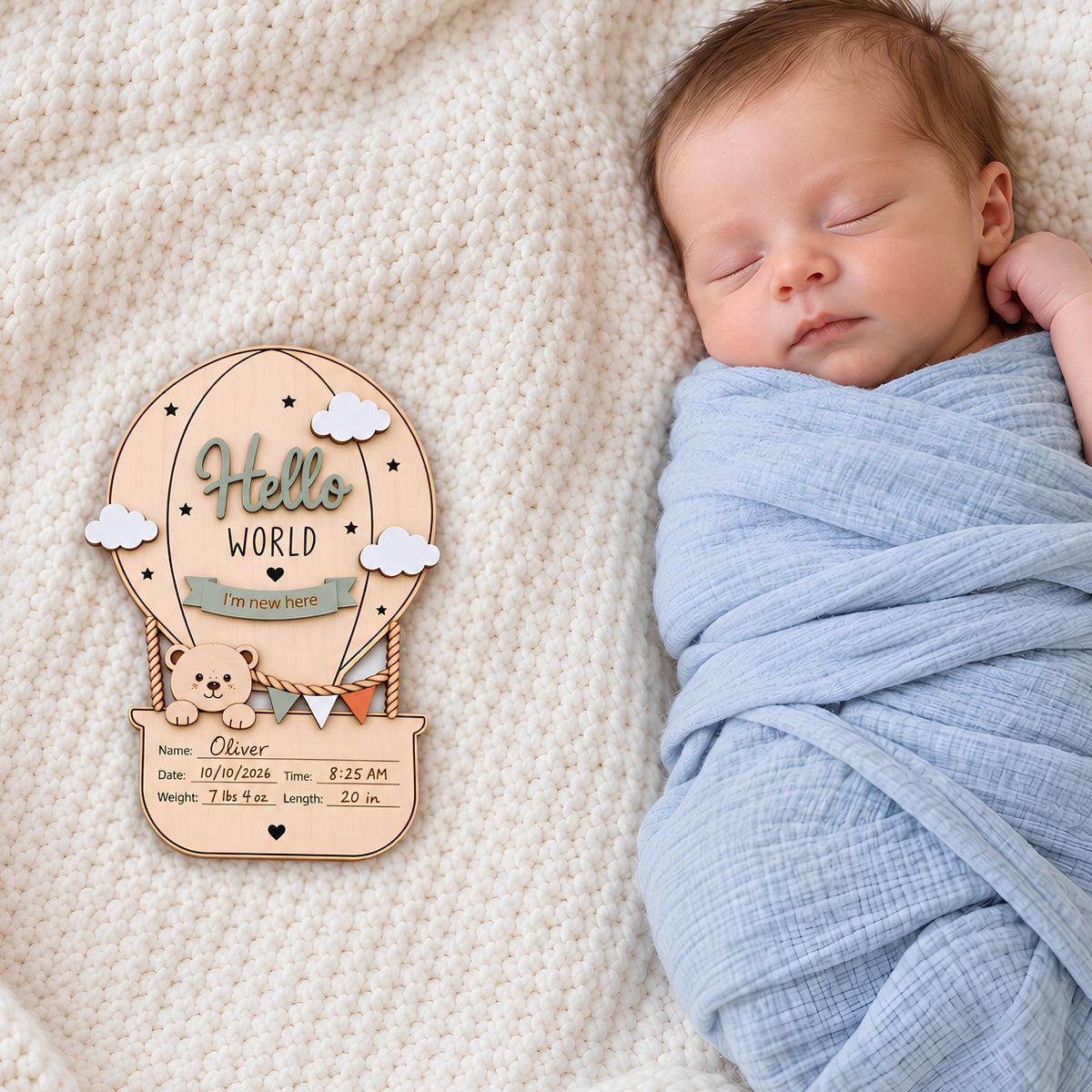 MEMOLEBIA Hello World Newborn Sign Announcement Hospital for Boy (HW11)