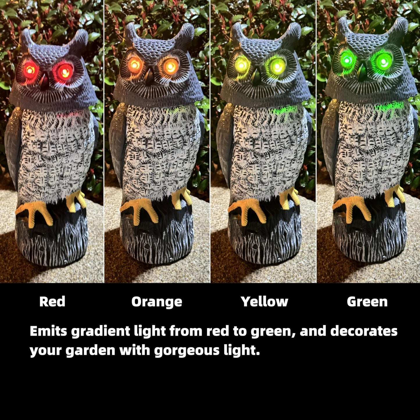 Ugold Solar Powered Garden Owl with Motion Detection, Rotating Head, Realistic Hoots and Silent Mode, Outdoor Statue and Sculpture, Owl Decoration for Home, Garden, Patio and Lawn