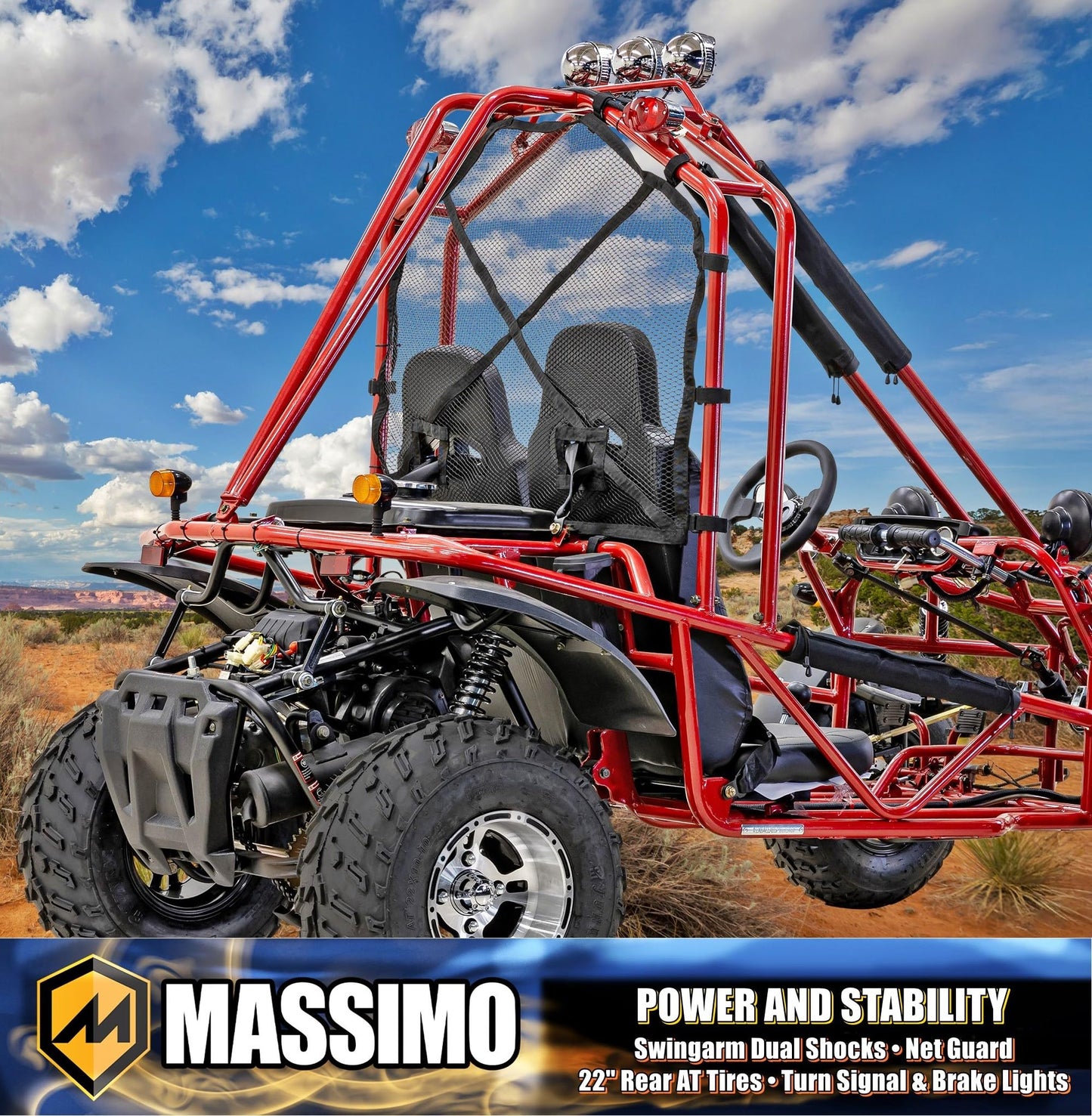 Massimo GKA 200 Go Kart, 169cc Engine, 10 HP, 35 MPH Top Speed, Independent Suspension, Adjustable Seats, Baja Lights, All-Terrain Tires, Adult Size for Ages 16+, Red