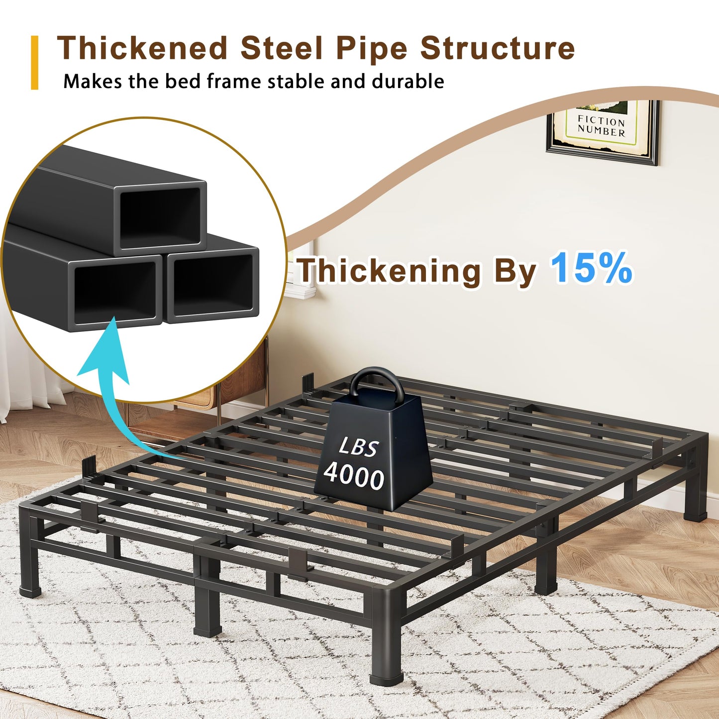 ROIL 10 Inch Queen Bed Frame, Metal Bed Frame & Box Spring 2 in 1 Platform with Round Corner Legs, 4000LBS Double Layer Low Profile Metal Platform Mattress Baffles, Noise-Free Easy Assembly