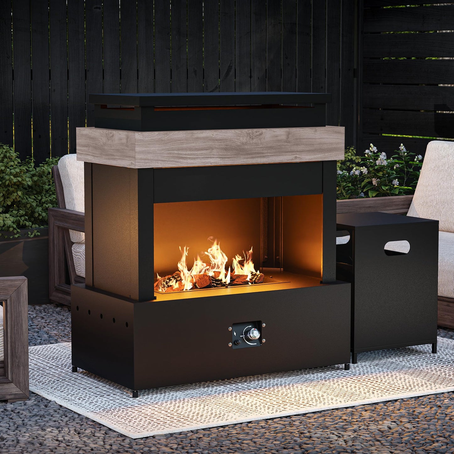 MaxMulti Outdoor Propane Fireplace w Tank Table, 50,000 BTU Gas Fire Pit with Ceramic Logs, Rain Cover, 35 Inch Steel Metal Smokeless Fireplace for Patio, Deck, CSA Certified (35 x 40 Inch)
