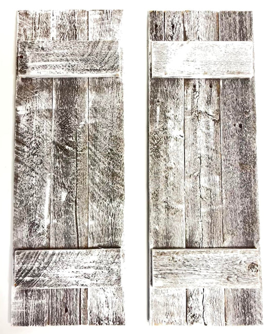 Rustic Shutters Made from 100% Reclaimed Weathered Wood | Set of 2 | Made in The USA | Perfect for Farmhouse Barnwood Style Decor - (11"x30") (White)