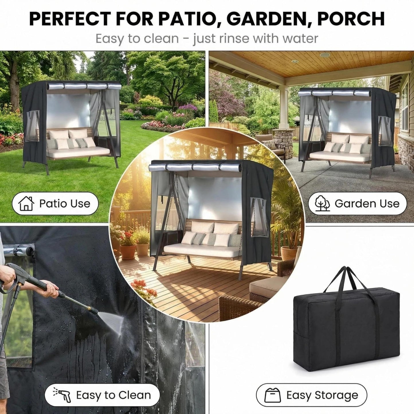 Outdoor Swing Cover,Patio Swing Chair Covers,Garden Hammock Glider Chair Cover,Can be Used Without Disassembly,Black (68”x45”x61”)
