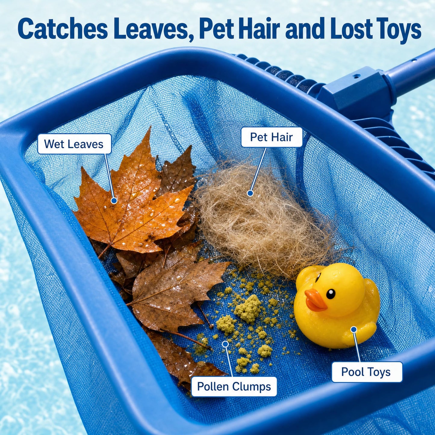 STARGOODS 20" Pool Skimmer Net - Heavy-Capacity Deep Bag Leaf Rake for Inground & Above Ground Pools - Fine Mesh Catches Leaves, Pet Hair & Debris - Pool-Safe Rounded Edges - Fits Standard Poles, Blue