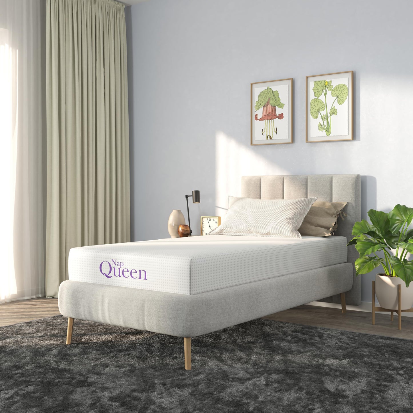 NapQueen 8 Inch Twin Size Mattress, Bamboo Charcoal Memory Foam Mattress, Bed in a Box