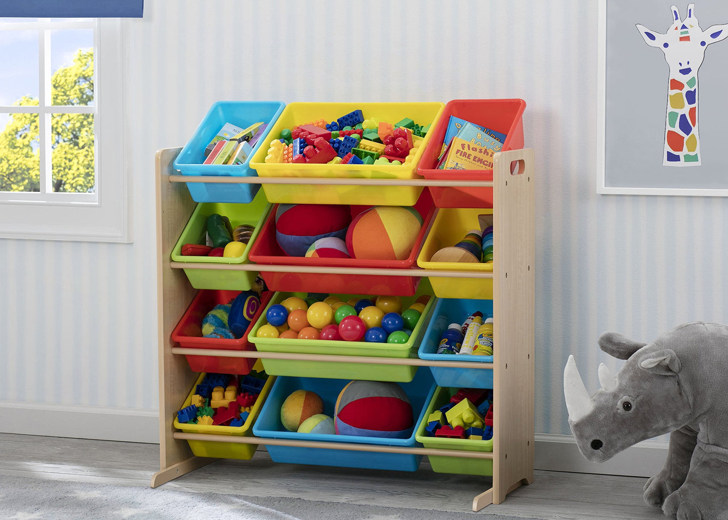 Delta Children Kids Toy Storage Organizer with 12 Plastic Bins - Greenguard Gold Certified, Natural/Primary