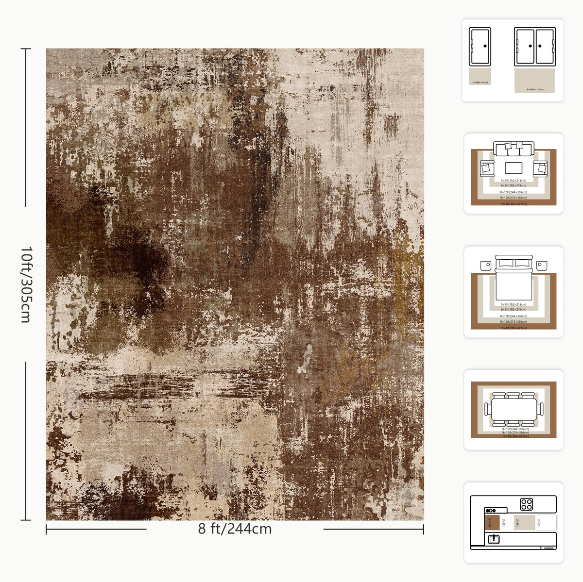 Yarooge 8x10 Rugs for Living Room - Modern Abstract Low Pile Washable Rug, Ultra Soft Non Slip Large Rugs, Floor Carpet for Bedroom Dining Room Office Laundry Nursery Home(Brown)