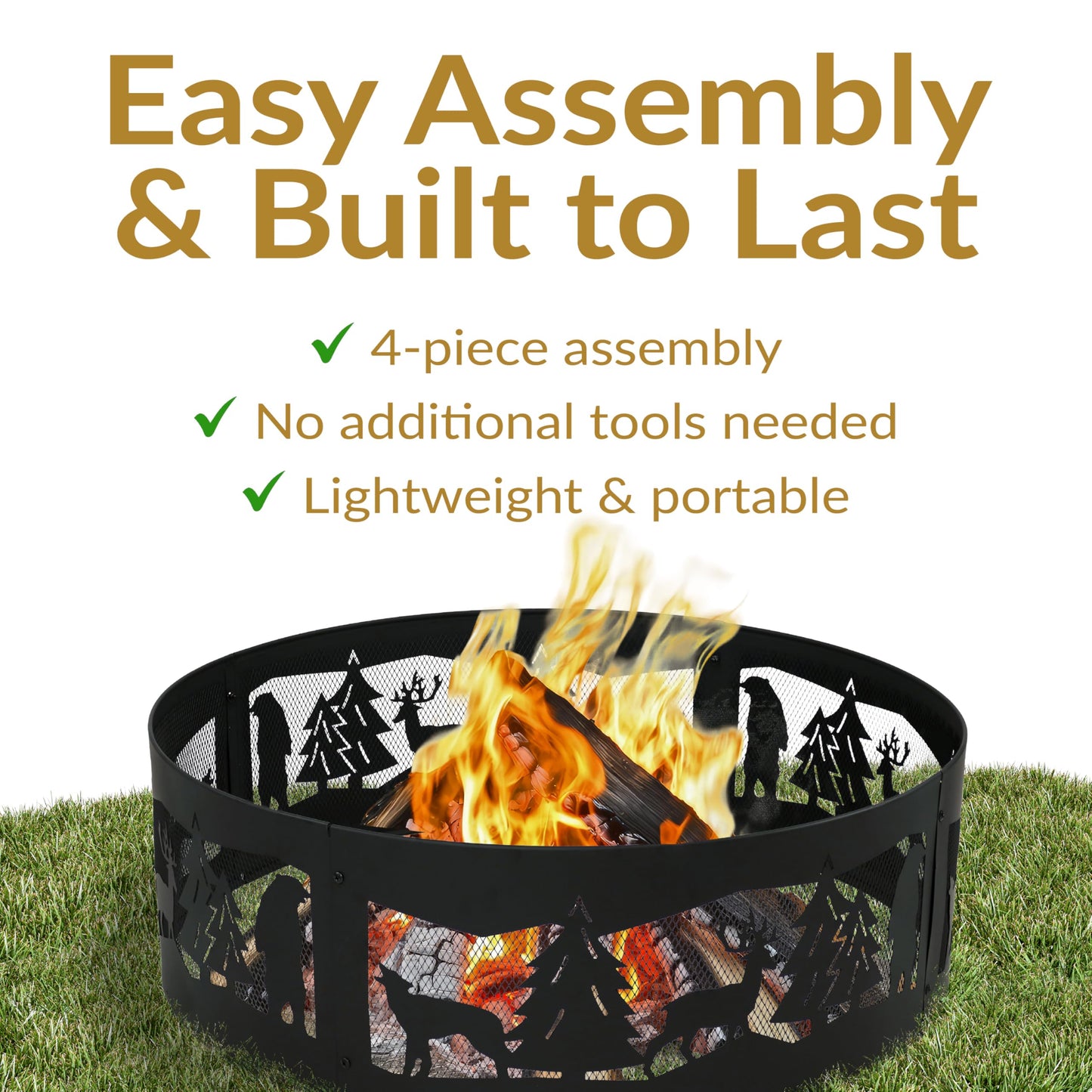 Sunnydaze Wood Burning Outdoor Metal Fire Pit Ring, 36", Forest Wilderness