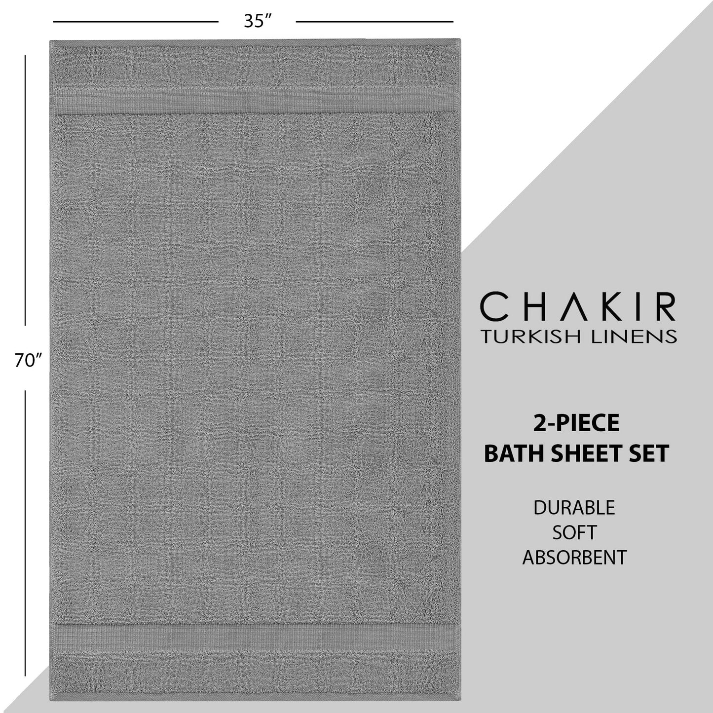 Chakir Turkish Linens, 100% Cotton Premium Quality Turkish Bath Sheets (35''x70'' Large Bath Sheet Towels - Gray)