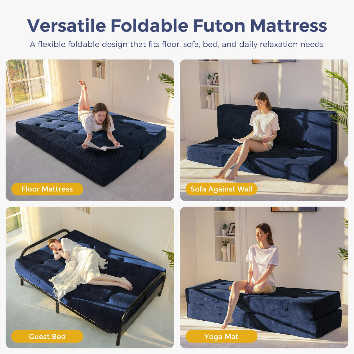 MAXYOYO Foldable Mattress, 8-Inch Tufted Futon Mattress with Handles