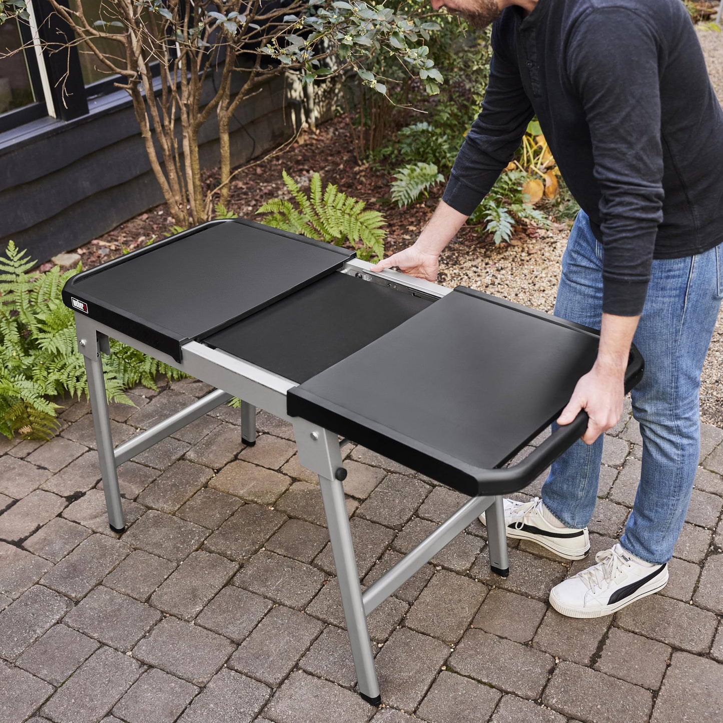 Weber Expandable Stand – Collapsible Adjustable Grill & Griddle Stand with Dual Side Tables and Weber Works™ Accessory Rails for Portable Outdoor Cooking