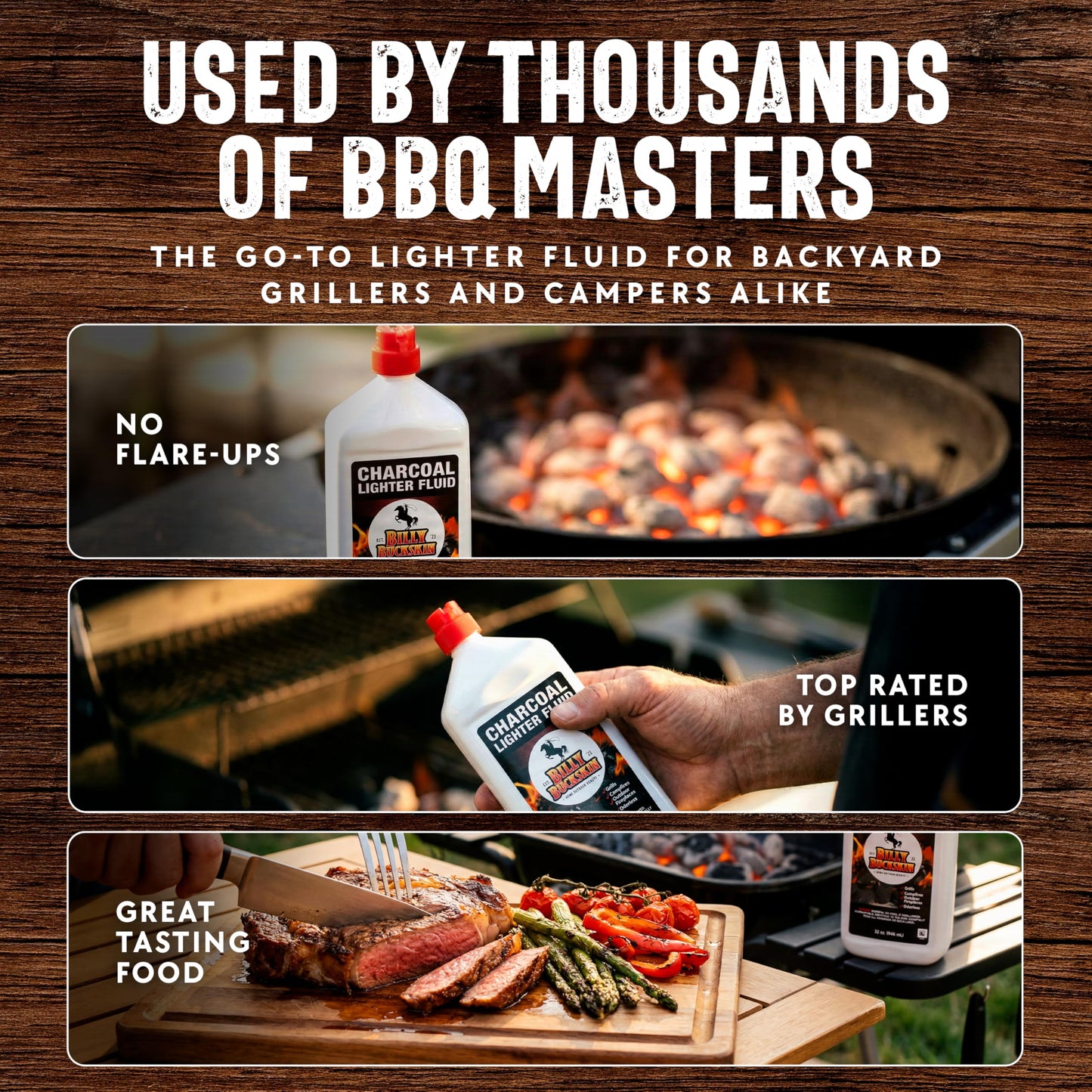 Charcoal Lighter Fluid (1 Quart) - 2 Pack Clean Burning, Low Odor & Fast Lighting Lighter Fuel - Perfect Fire Starter Fluid for Outdoor BBQ, Grilling, Camping, Charcoal & Wood Fires by Billy Buckskin