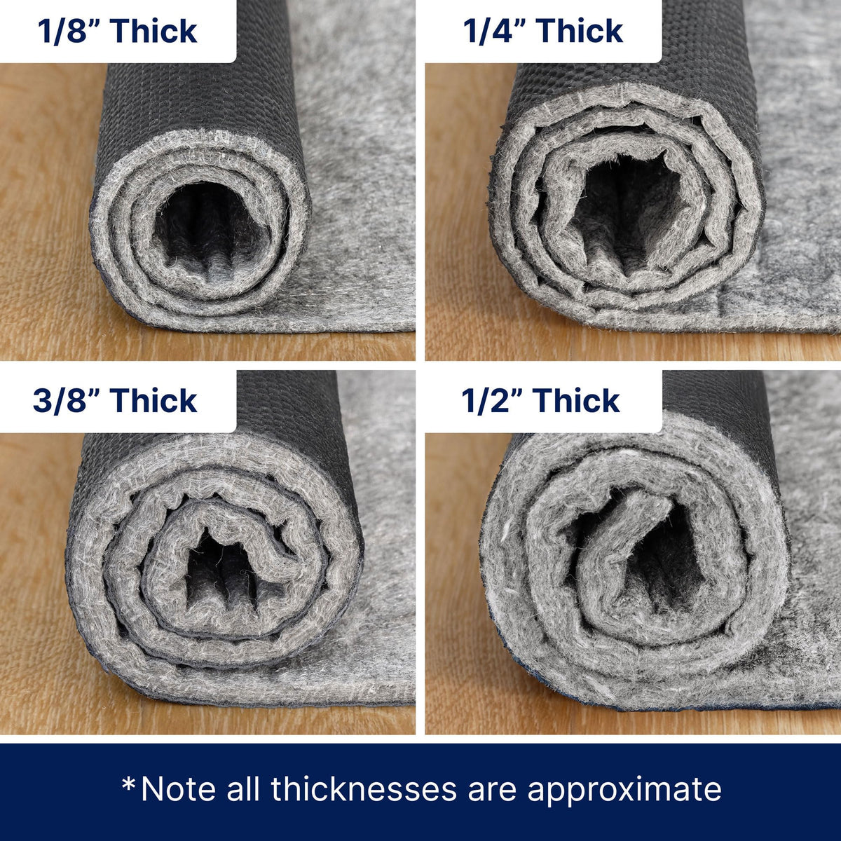 RUGPADUSA - Dual Surface - 8'x10' - 1/4" Thick - Felt + Rubber - Non-Slip Backing Rug Pad - Safe for All Floors