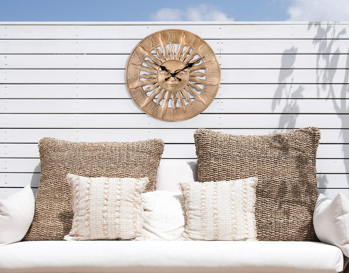 Bulova Sunrise Wall Clock C4860 | 14.3" 3D Sunburst Resin Design with Roman Numerals | Silent Quartz Movement | Battery Operated | Indoor/Outdoor Décor