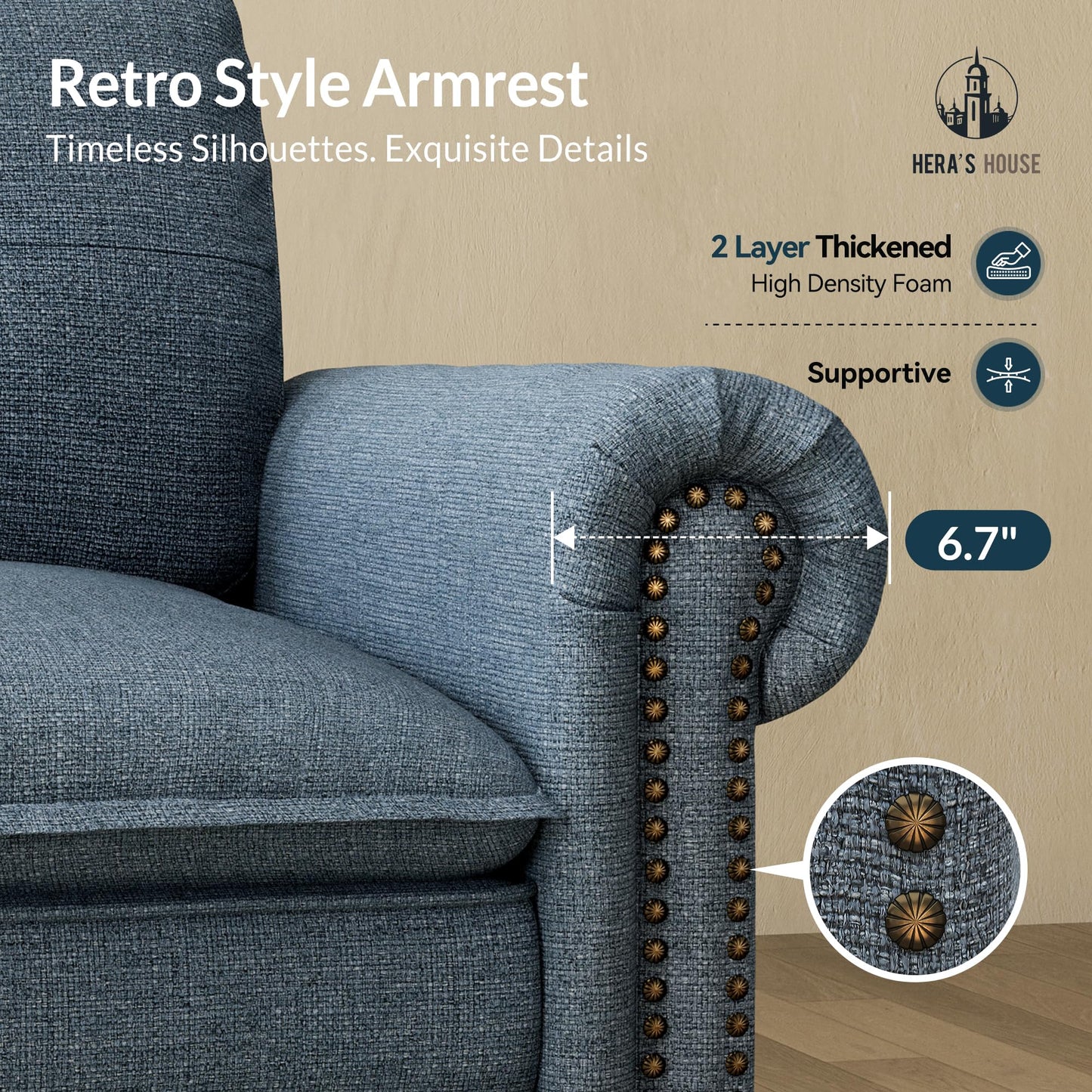 HERA'S HOUSE 116.11" Mid-Century Modern Couch with 2 Swivel Accent Chairs, Oversized Sectional Couch for Living Room, 3-Seater Deep Seat Sofa with Throw Pillows, Linen Cyan Sofa & Corduroy Beige Chair