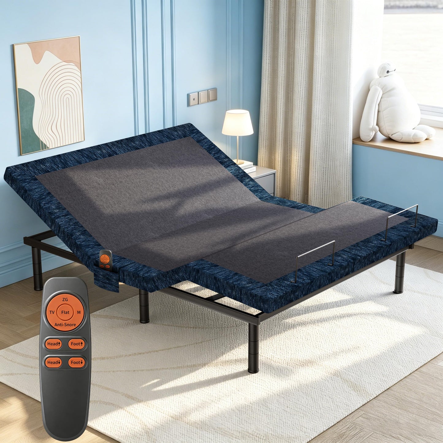 Zhumeiling Patented King Adjustable Bed Frame Wireless Remote Zero Gravity Anti-Snore Quiet Motor for Seniors