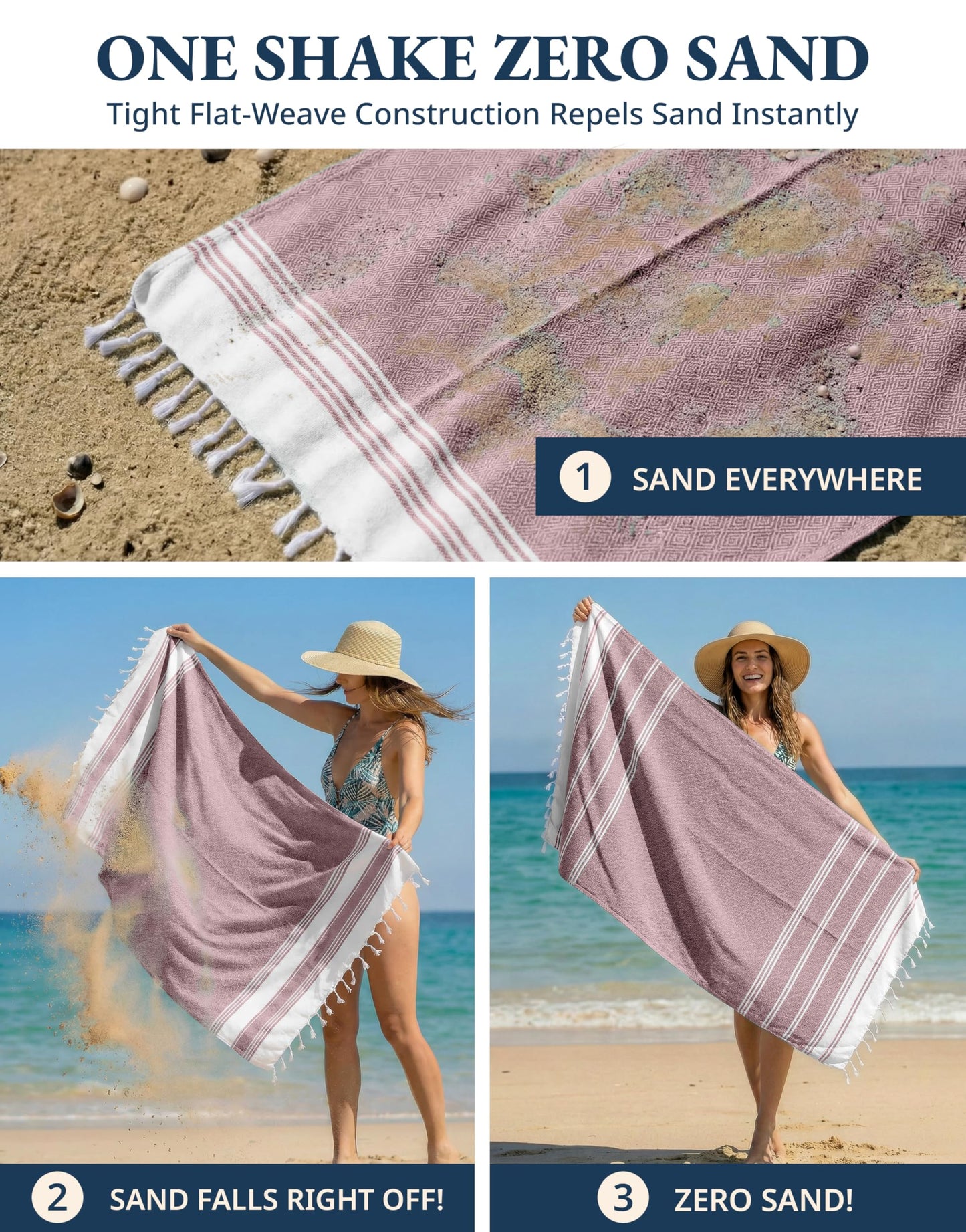 LANE LINEN Pool Towels, Turkish Beach Towels Oversized Set of 6, Pre-Washed,No Shrink, Quick Dry Travel Towel,Stylish Beach Towel for Women, Absorbent & Sand Free Towel, 39"x71"