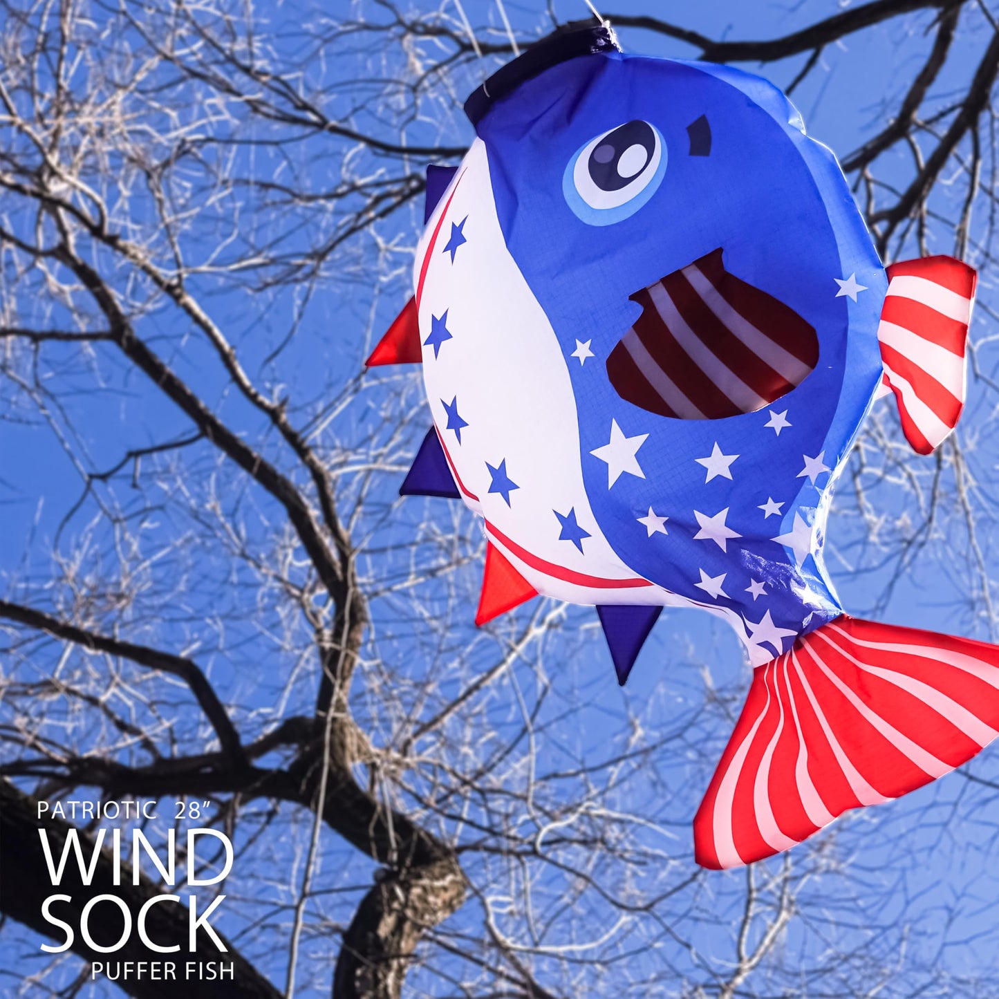 emma kites Patriotic Blue Puffer Fish Windsock Décor for Garden Backyard Balcony Porch Deck Dock Party Campsite Festival Party 28-INCH
