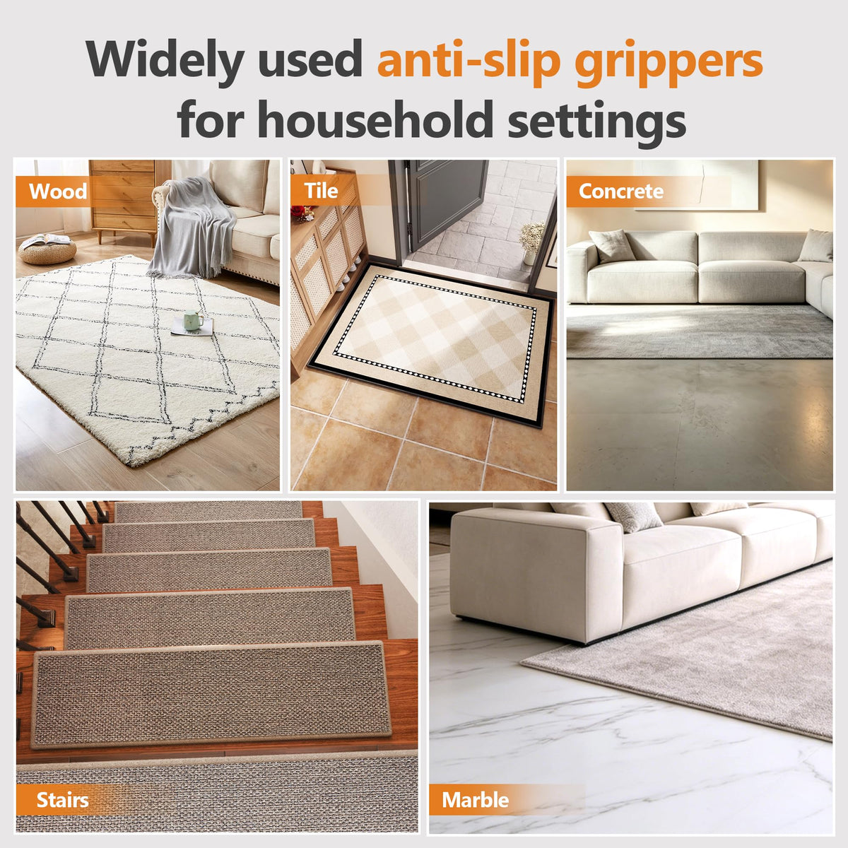 Tiergrade 16 Pcs Rug Tape,Anti Slip Rug Pads Grippers for Hardwood Floors and Tiles,with Strong Adhesive Grid Backing-No Residue,Reusable Carpet Tape, Double-Sided Adhesive Rug Stickers