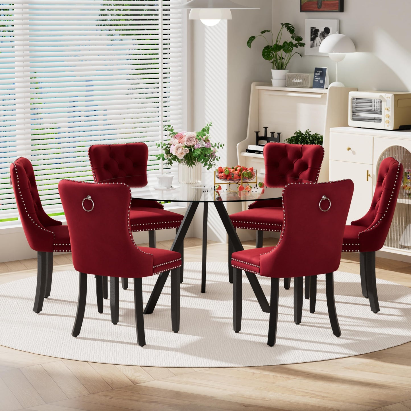 SIZOTA Round Dining Table for 4, 47" Modern Glass Dining Table, Leisure Coffee Table, Kitchen Circle Dinner Table, Saving Space(Black)
