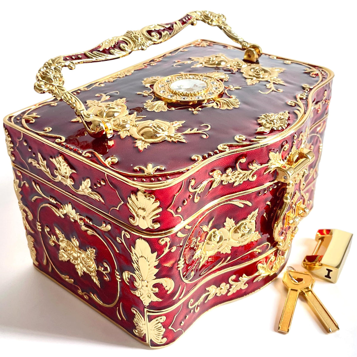 Truewon Vintage Jewelry Chest Rose Pastoral Metal Box Gem Case