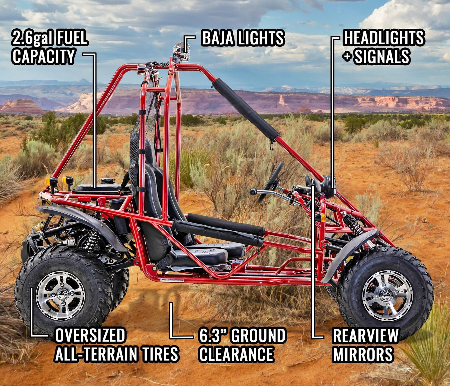 Massimo GKA 200 Go Kart, 169cc Engine, 10 HP, 35 MPH Top Speed, Independent Suspension, Adjustable Seats, Baja Lights, All-Terrain Tires, Adult Size for Ages 16+, Red