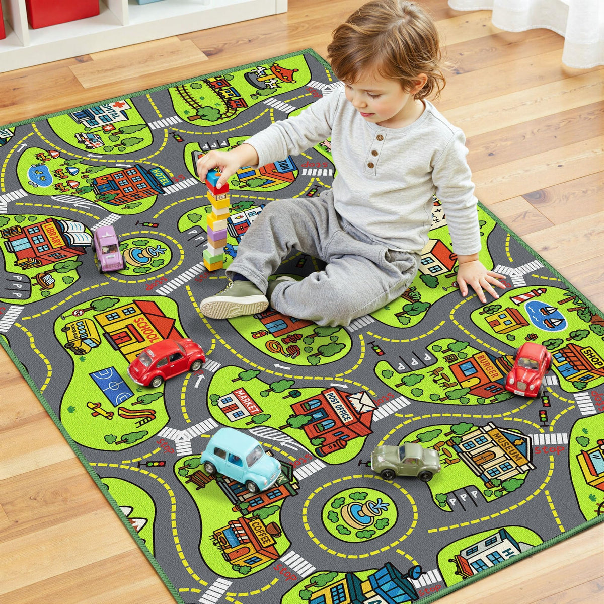 Upgrade Ultra Non Slip Kids Car Rug, Kids Road Playmat Rug for Toy Cars, Educational Town City Map Washable Carpet for Boy Playroom Bedroom, Safer Car Track Play Mat for Children Baby Toddler, 60"x36"