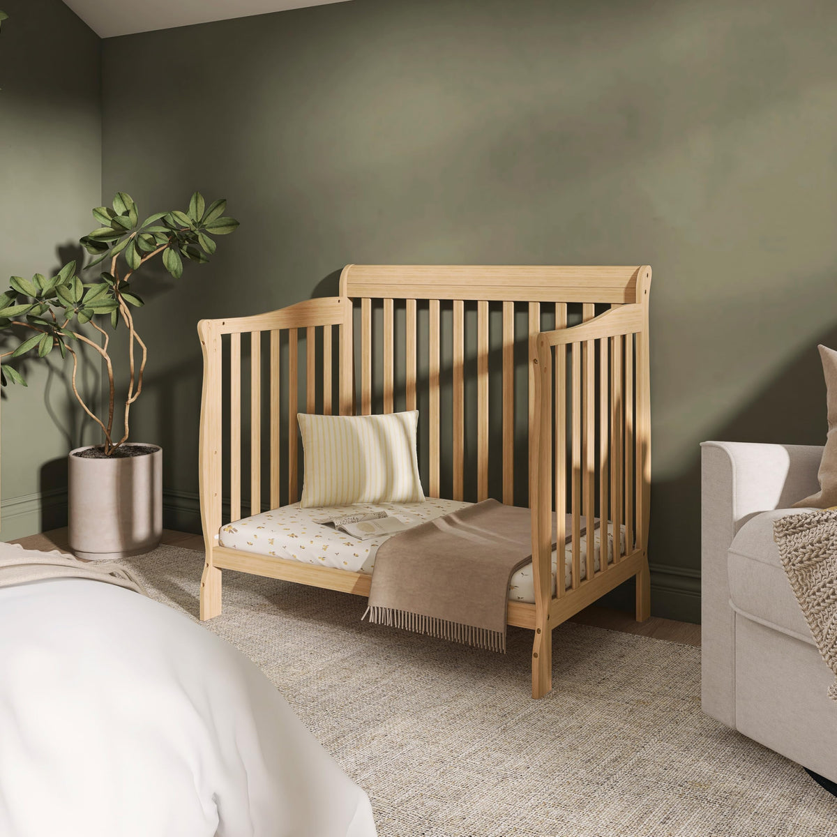 Dream On Me 4-in-1 Mini Baby Crib for Small Spaces, Aden, Natural