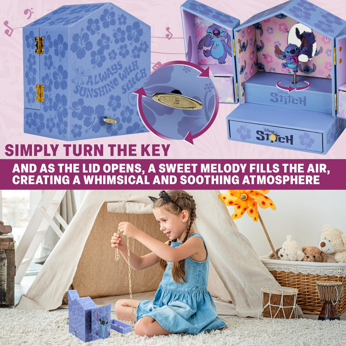 Get Trend Disney Stitch Musical Jewelry Box with Figurine for Girls, Teens