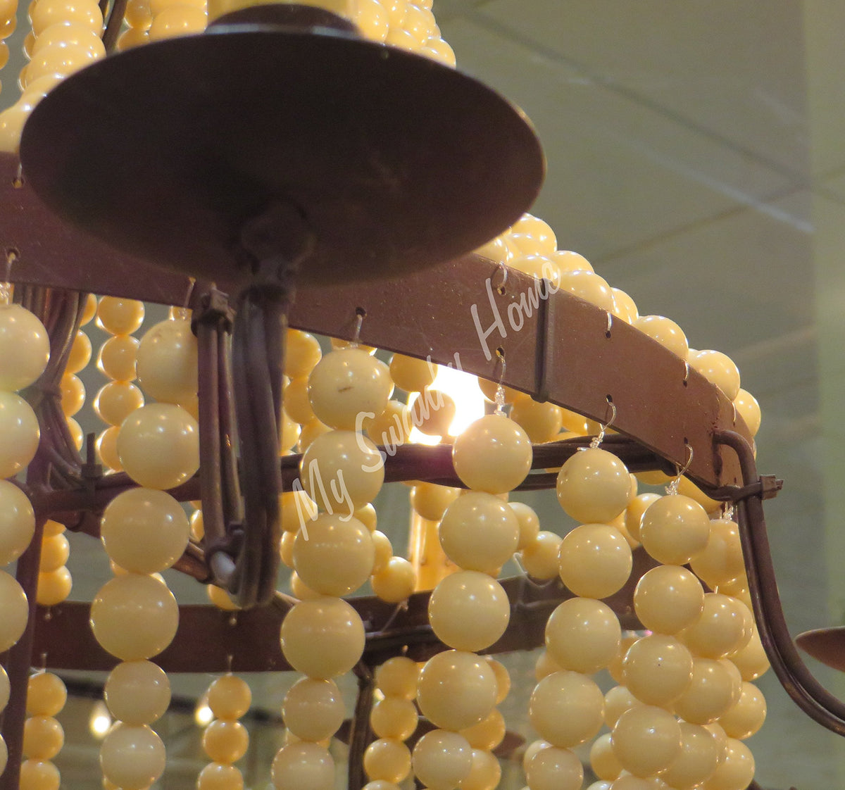 MY SWANKY HOME Romantic Iron Cream Beaded Candle Chandelier | Victorian 6 Light Baroque