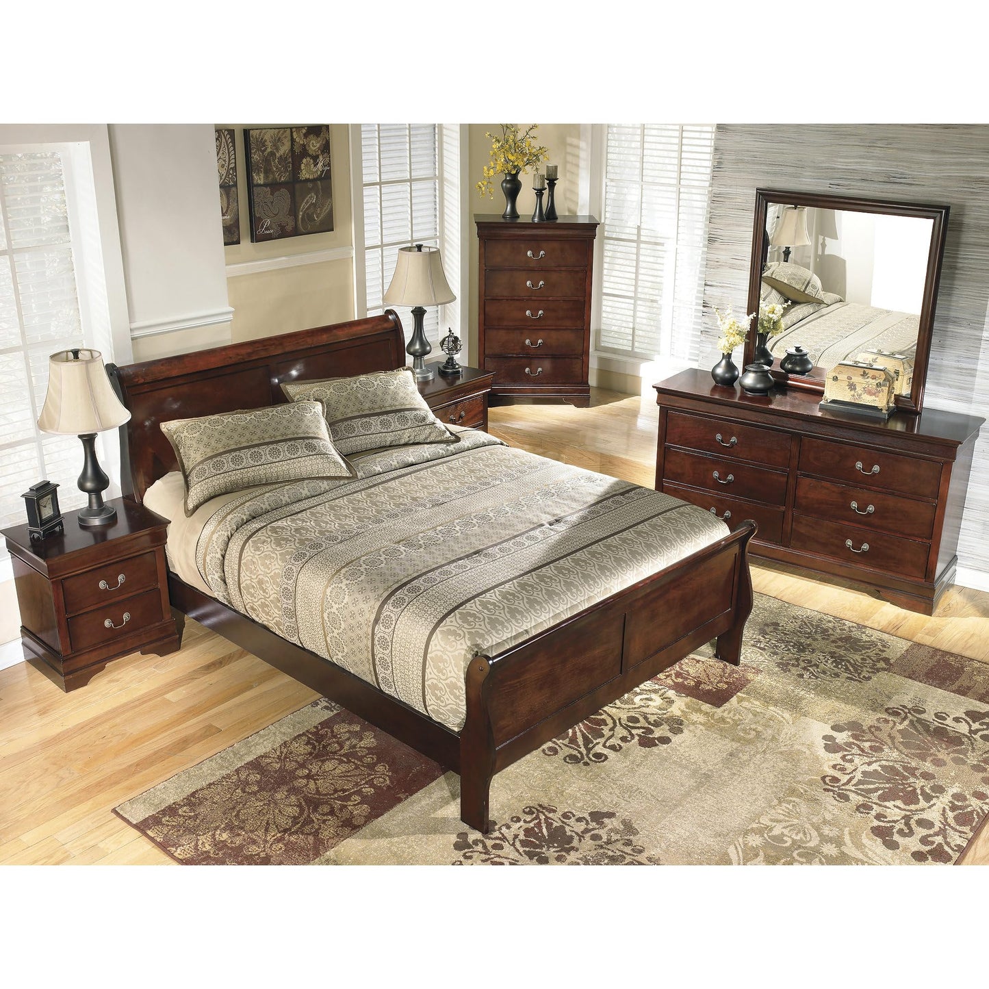 Signature Design by Ashley Alisdair Traditional King Sleigh Bed, Foundation or Box Spring Needed, Dark Brown