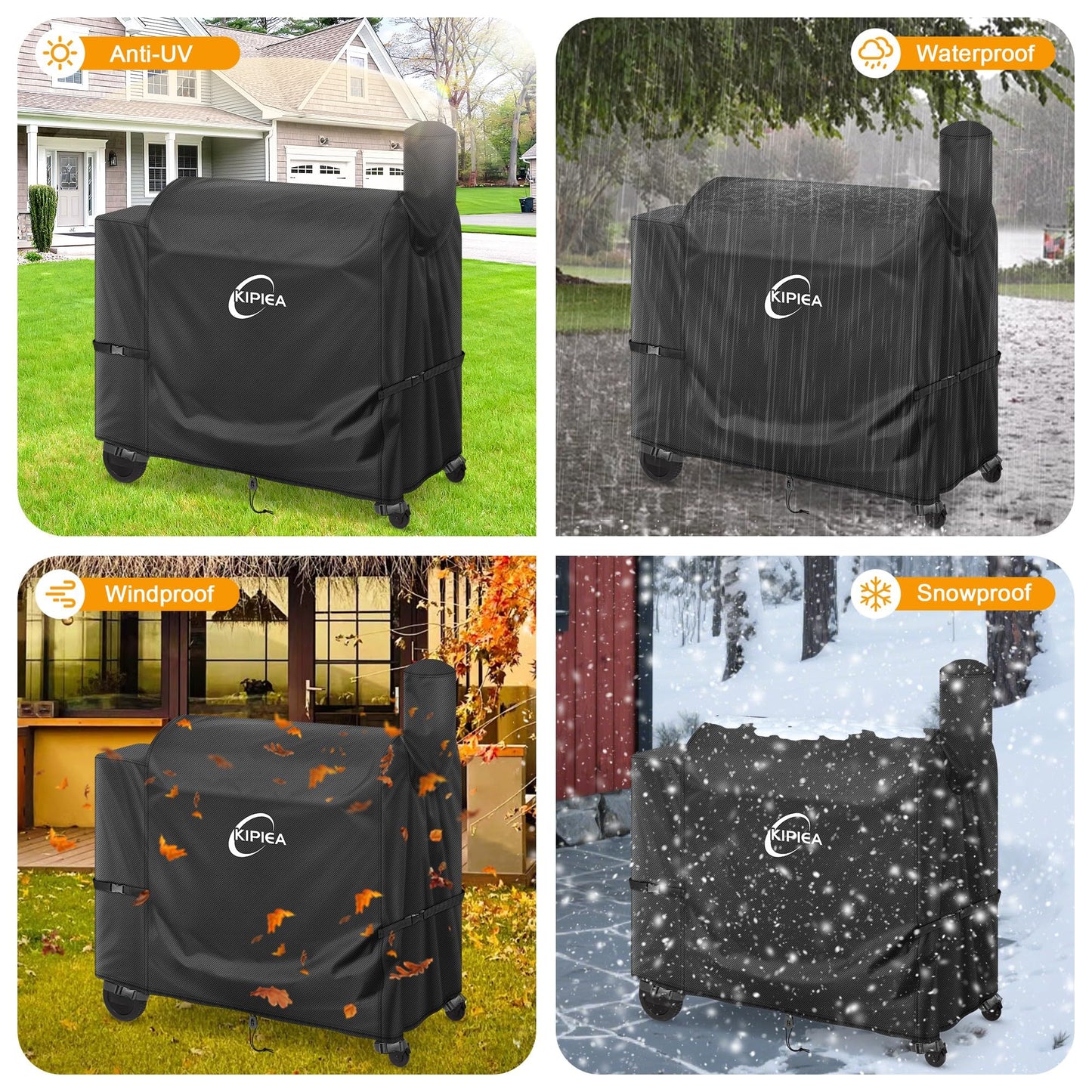 Kipiea 600D Heavy Duty Grill Cover for Traeger Pro 34 & 780 Series, Waterproof Wood Pellet Smoker Cover with Windproof Buckles, Pellet BBQ Grill Covers for Outside Anti-UV, No Tear, No Fading