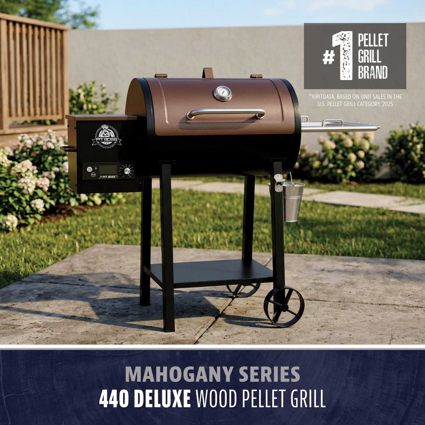 Pit Boss 440 Mahogany Series Wood Pellet Grill & Smoker with Flame Broiler and LED Digital Controller, 518-Sq. In. Cooking Space, 180°F to 500°F Temperature Range, 5 lb. Pellet Hopper, Brown