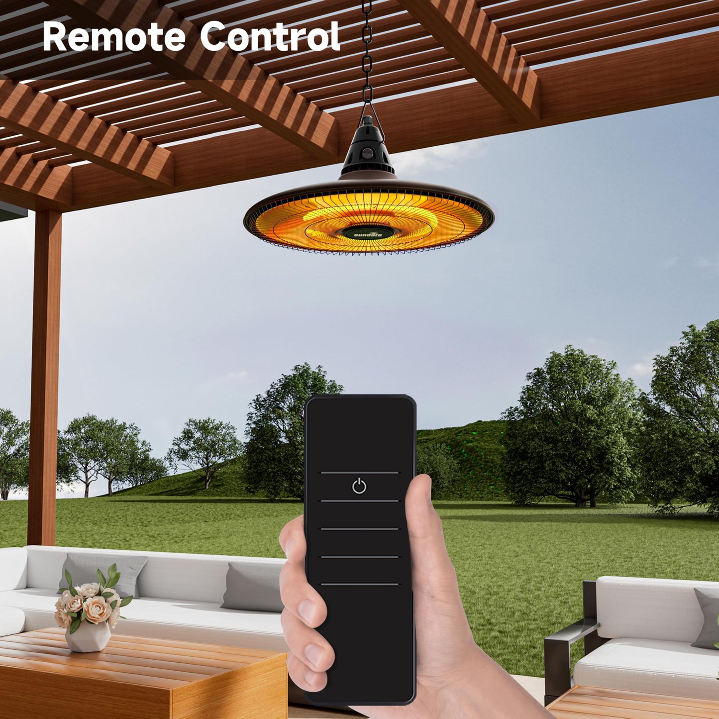 Hanging Heater, 1500W Outdoor Electric Patio Ceiling Heater with Remote Control, Infrared for Courtyard, Garage, Patio, Overheat & Tip-Over Protection, Waterproof, Brown