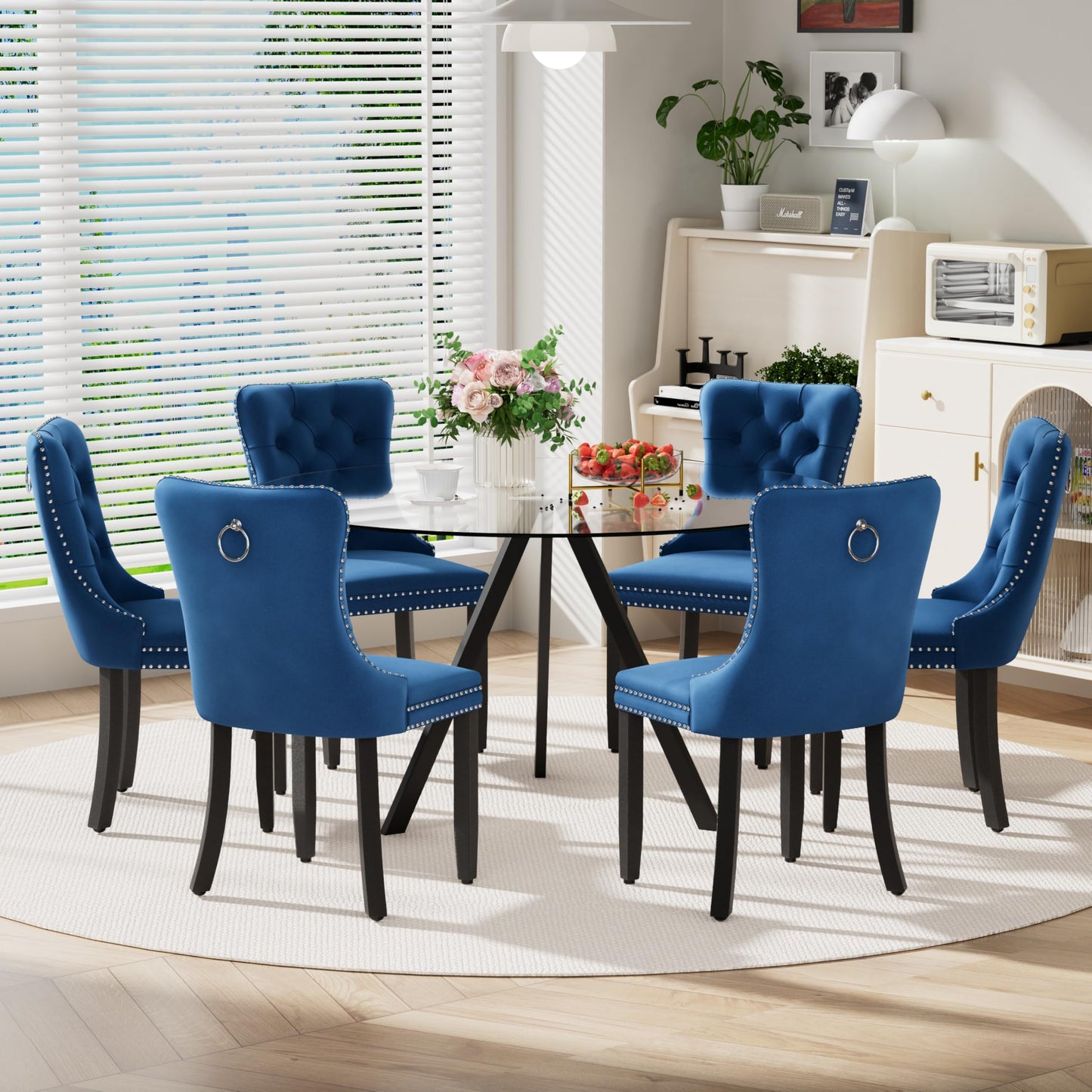 SIZOTA Round Dining Table for 4, 47" Modern Glass Dining Table, Leisure Coffee Table, Kitchen Circle Dinner Table, Saving Space(Black)