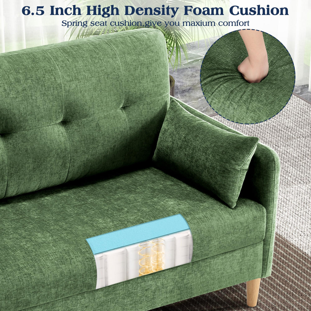 Hanherry Loveseat Sofa, 47” Small Couch for Living Room, Comfy Chenille Fabric Love Seat for Bedroom with Throw Pillow,Removable Cushion Cover,Couches for Small Space,Apartment,Dorm