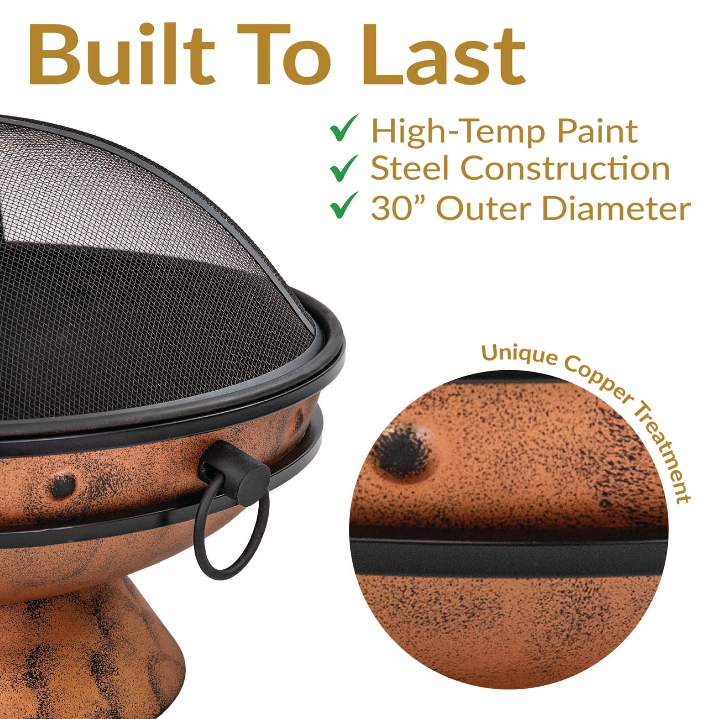 Sunnydaze 30-Inch Royal Cauldron Outdoor Patio Fire Pit, Copper Finish