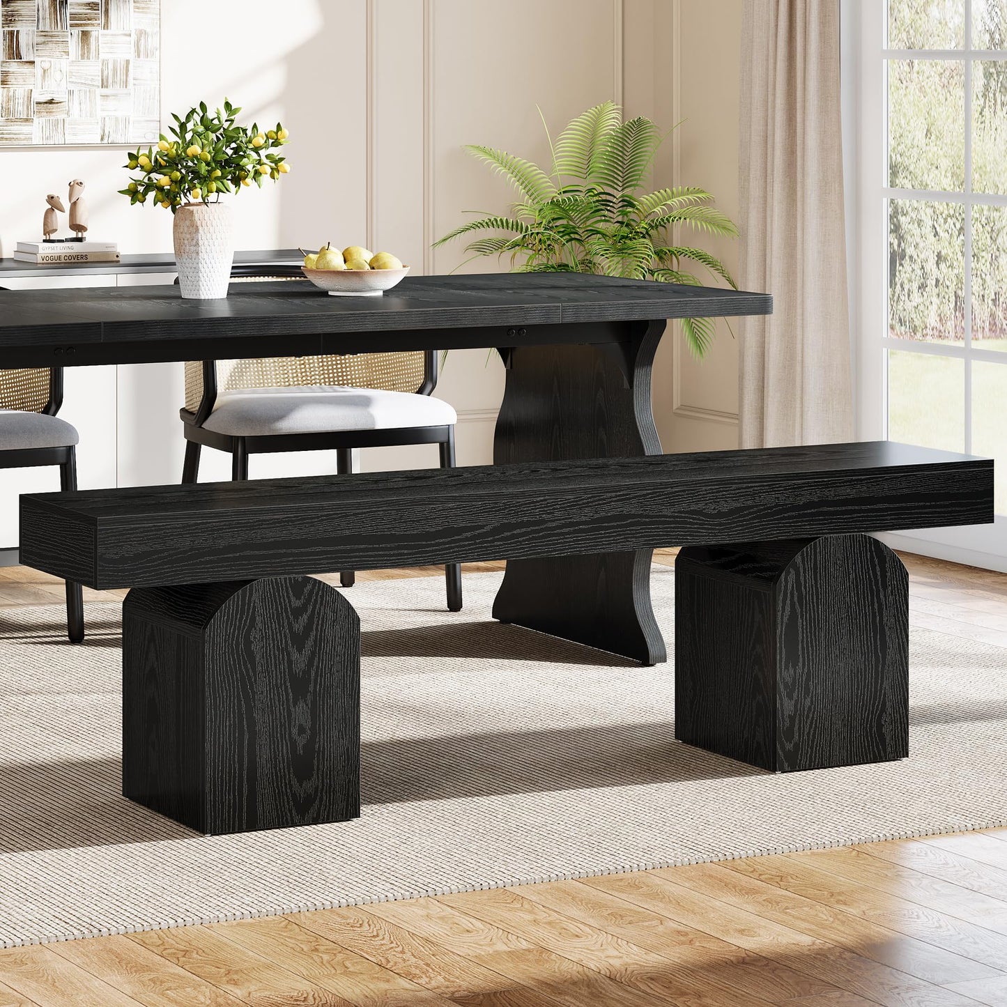 Tribesigns 59" Black Dining Bench for 2 to 3, Modern Dining Table Bench with Arched Base, Extra Long Kitchen Bench Seating for Dining Room, Living Room, Entryway